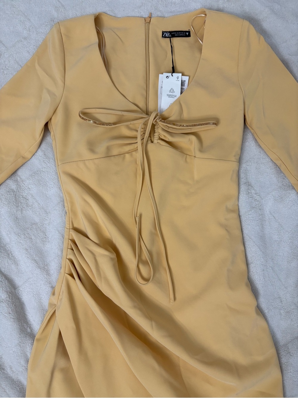 Zara Yellow Long Sleeve Mini Dress with Bejeweled Strap - NWT